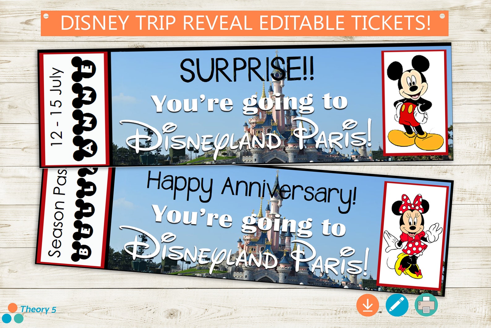 Disneyland Paris Trip Reveal Tickets // Adobe Reader Editable | Etsy
