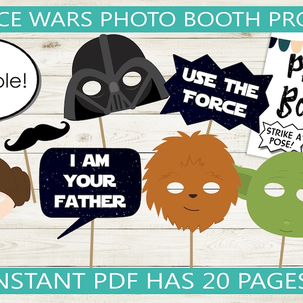 Space Wars Photo Booth Props // editable speech bubbles, printable props, instant download PDF file, birthday party, star, characters, space