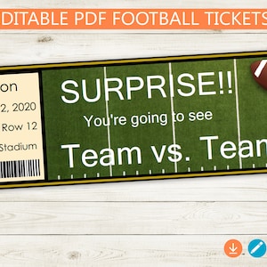 Druckbare und bearbeitbare Fußballtickets // Adobe PDF, Überraschungsspieltickets Stub Geburtstagsgeschenk benutzerdefinierte DIY Überraschungsgeschenkidee Party Sport