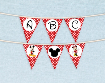 Wimpelbanner met thema //verjaardagsfeestje, babyshower, afdrukbare vlaggenslingers, feestdecoraties, decor, rood-witte kleuren, schattige stippen