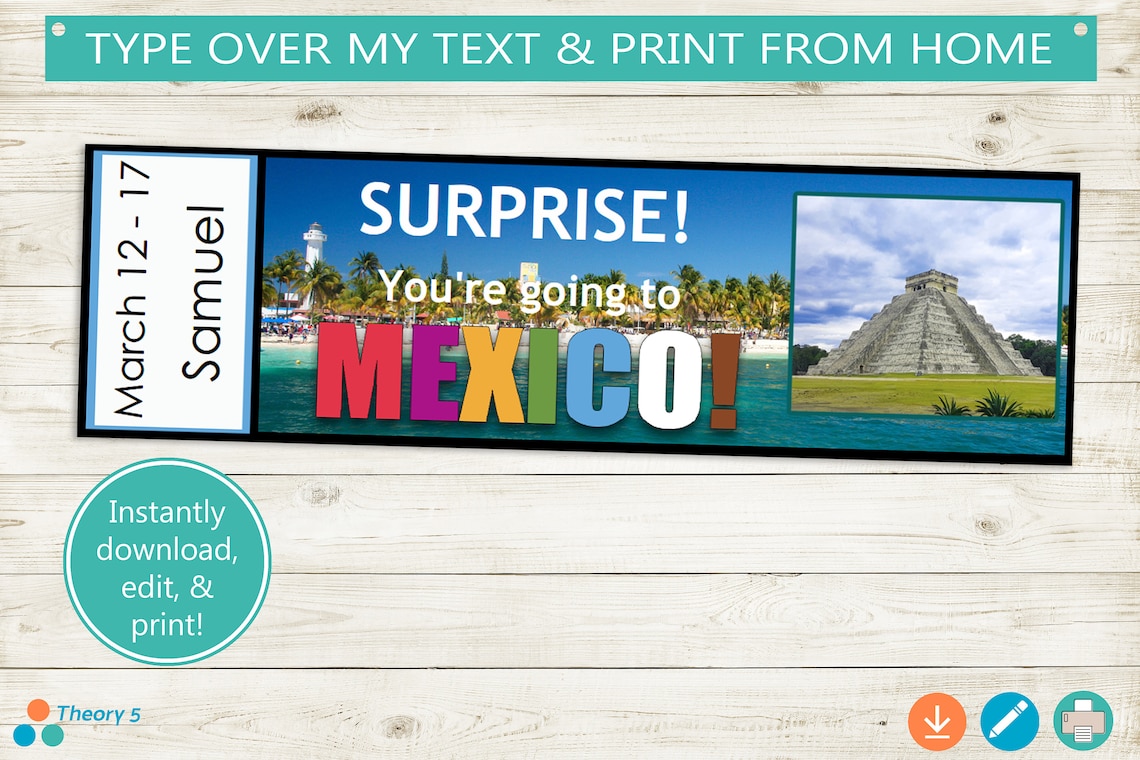 Printable and Editable Tickets to MEXICO Adobe Editable PDF Etsy