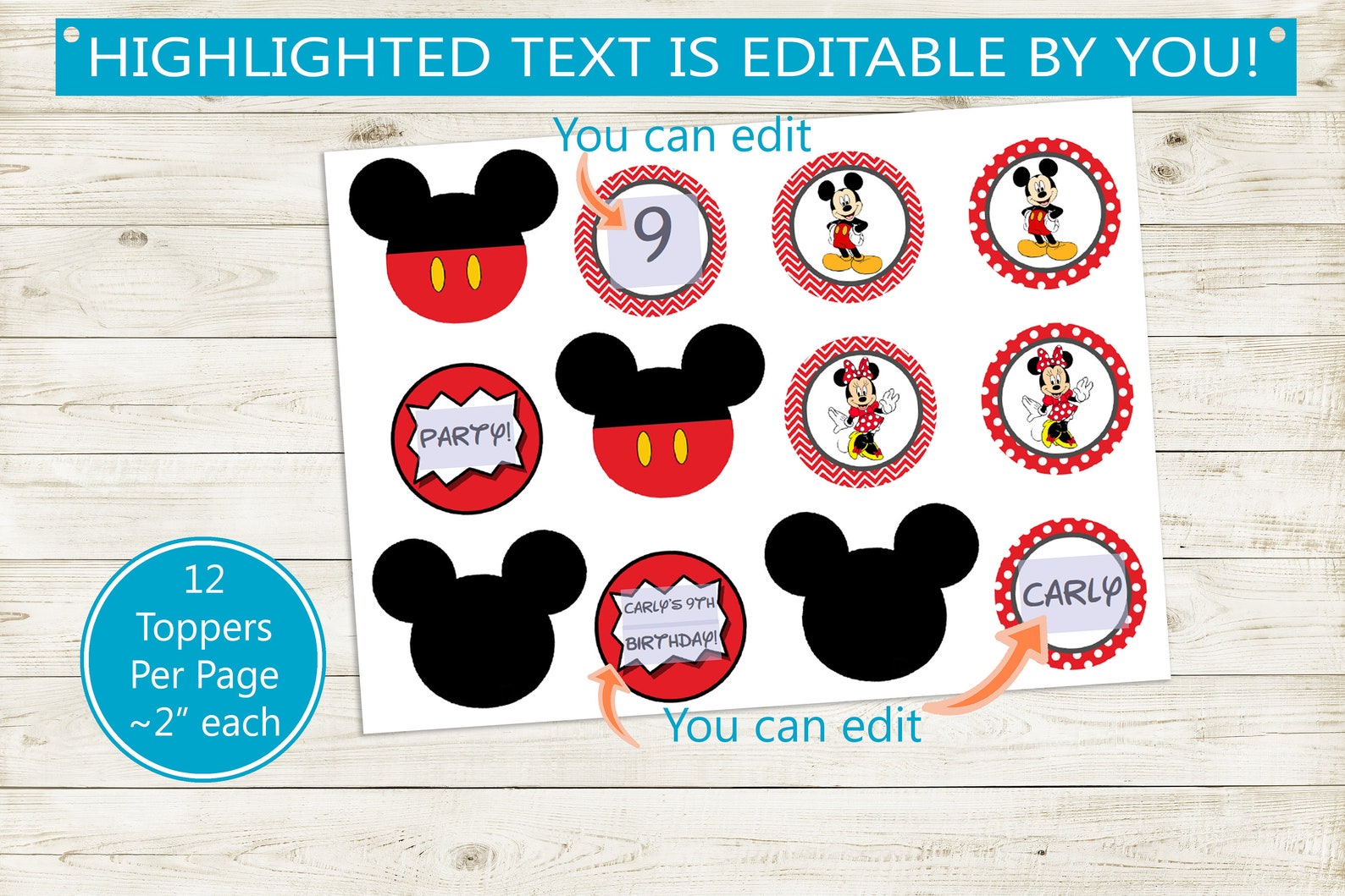 Party Cupcake Toppers // Editable Printable Birthday Party - Etsy
