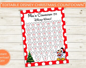 Christmas Vacation Countdown Printable // Editable PDF // instant download, DIY, vacation, 50 days, theme park world holiday trip DIY tree