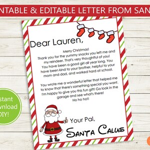 Editable and Printable Letter from Santa Claus // print from home, christmas letter, thank you, custom, 8.5 x 11, holiday, personalized, diy