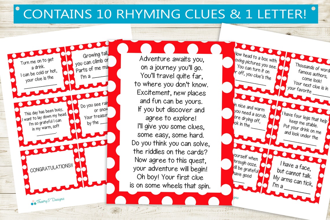 Printable Treasure Hunt Clues // Instant Download PDF Polka - Etsy Canada