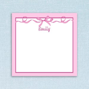 Custom Name Sticky Notes // 3" x 3", 3" x 4", 4" x 6" // personalized, pink ribbon bow, teacher gift idea, cute memo pad, post, stationery