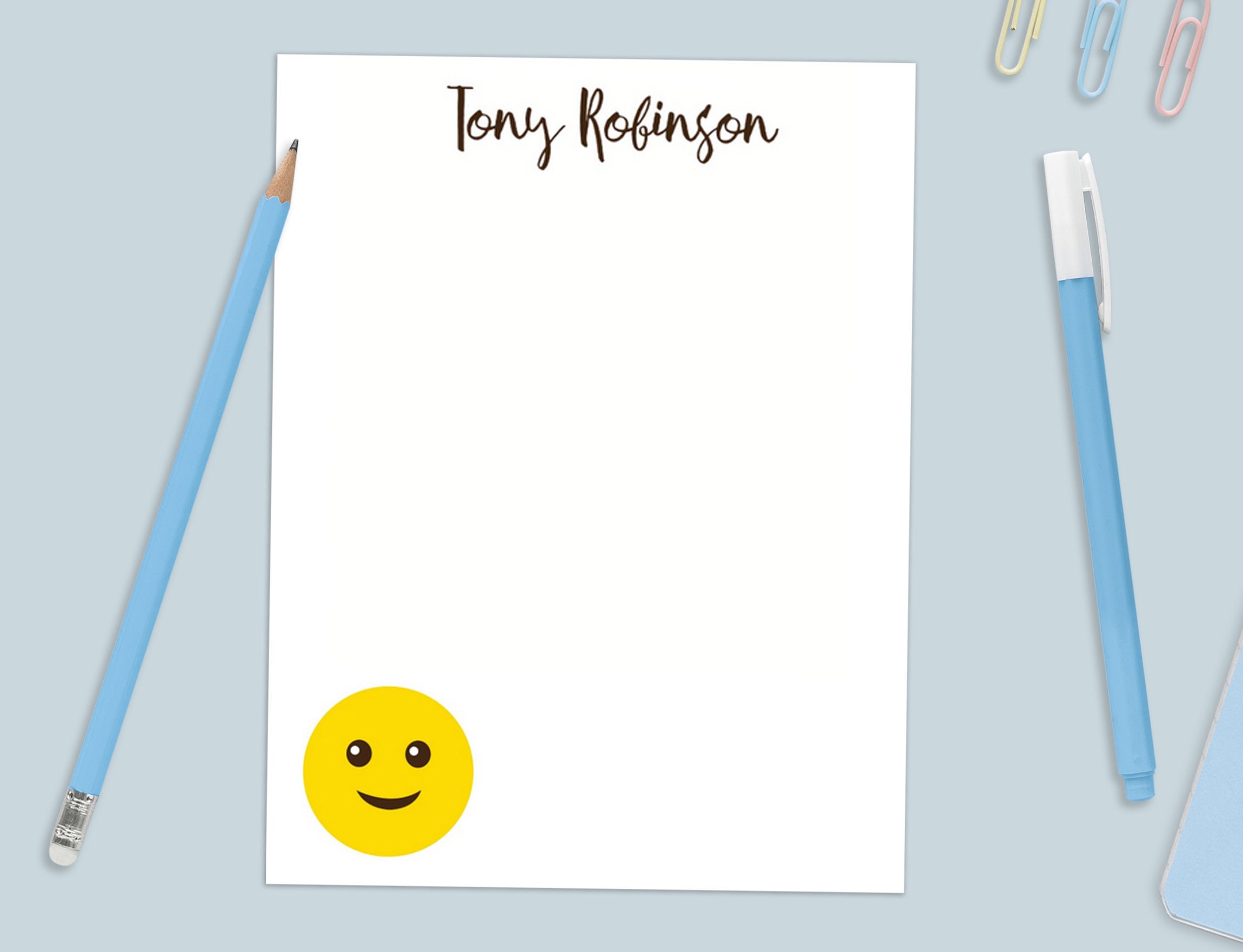 Custom Notepad With Smiley Face Design and Personalized Text Etsy