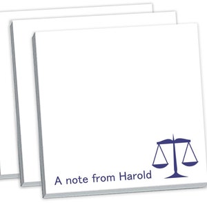 Personalized Sticky Notes // lawyer attorney design with custom name text // 3x3 inch with 50 notes per pad // gift idea customizable paper