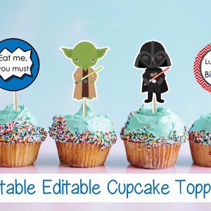 Space Wars Cupcake Toppers // editable, printable, birthday party, baby shower, instant download star, movie custom text cake toppers circle