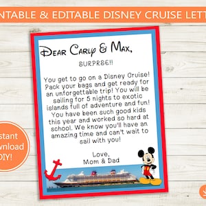 Viaje en crucero Revelar carta imprimible // PDF editable en Adobe // Ratón, barco, personalizado, imprimible, bricolaje en casa, carta sorpresa para niños divertido bricolaje