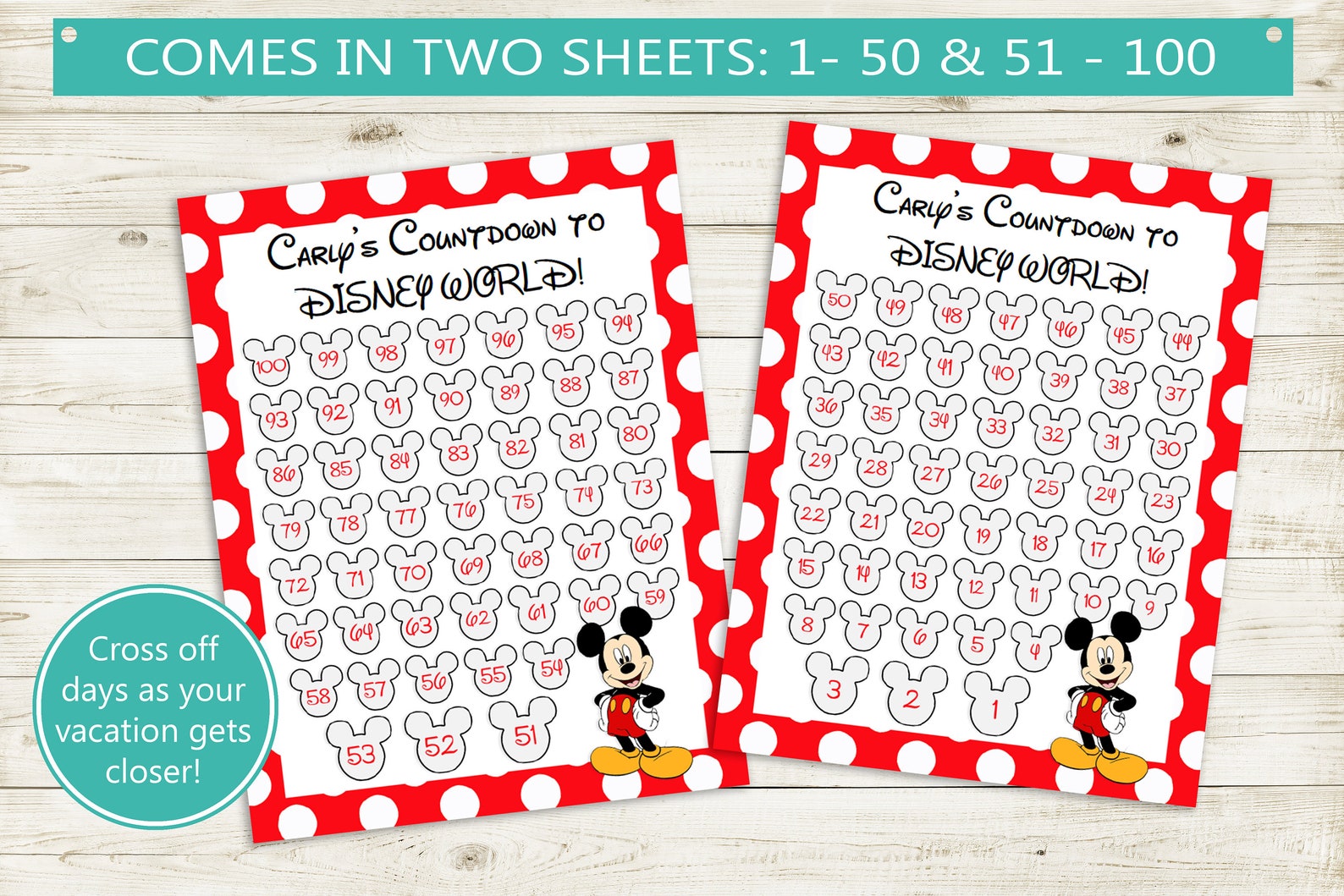 Vacation Countdown Editable PDF // Custom Name, 100 Day Countdown ...