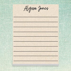 Custom Name Notepads Personalized Linen Design // 50 sheets per pad // 4"x5.5" or 5.5"x8.5" or 8.5"x11" sizes, your text, stationery bulk