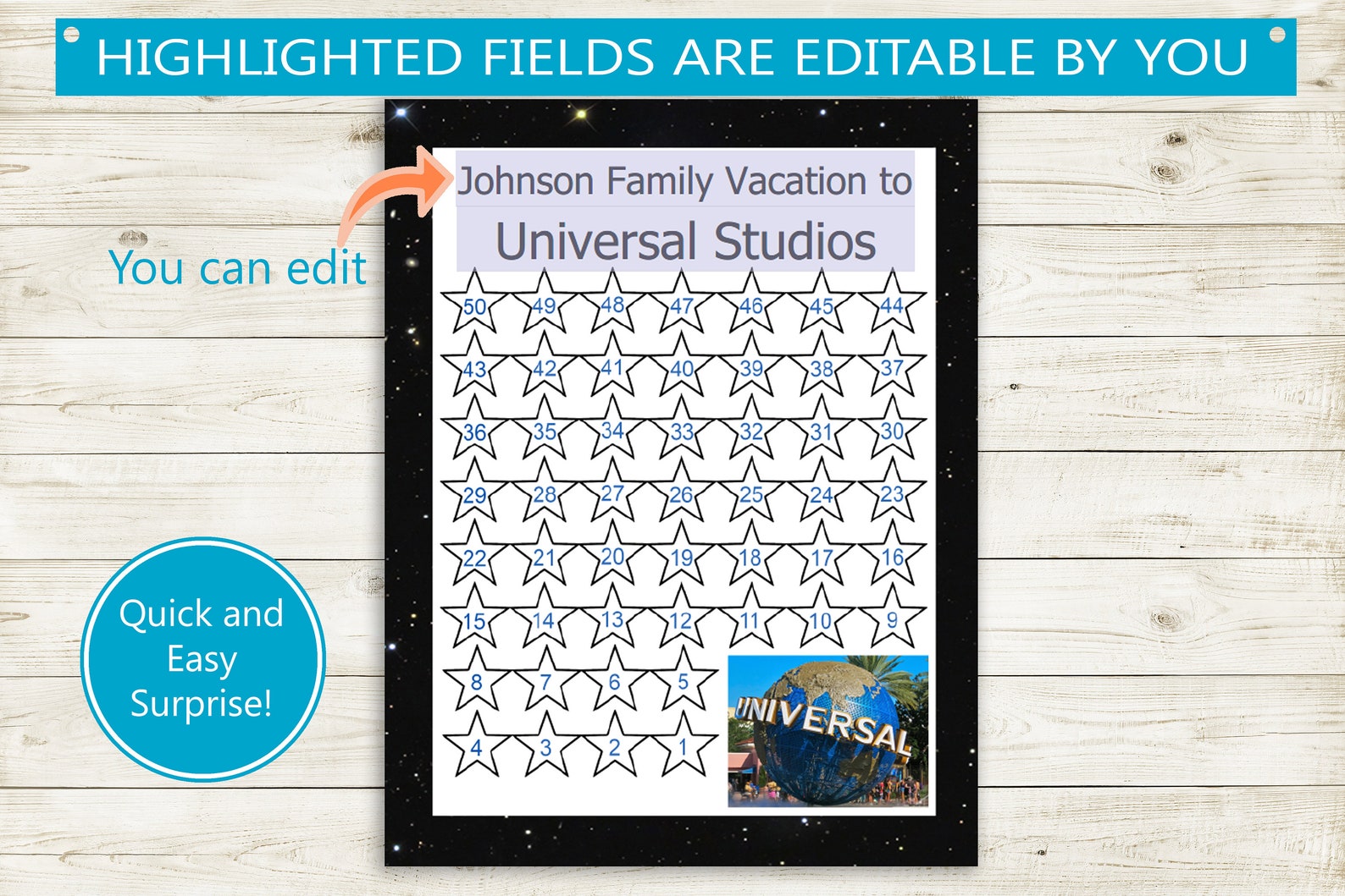 Universal Studios Vacation Countdown Printable // Editable PDF Etsy