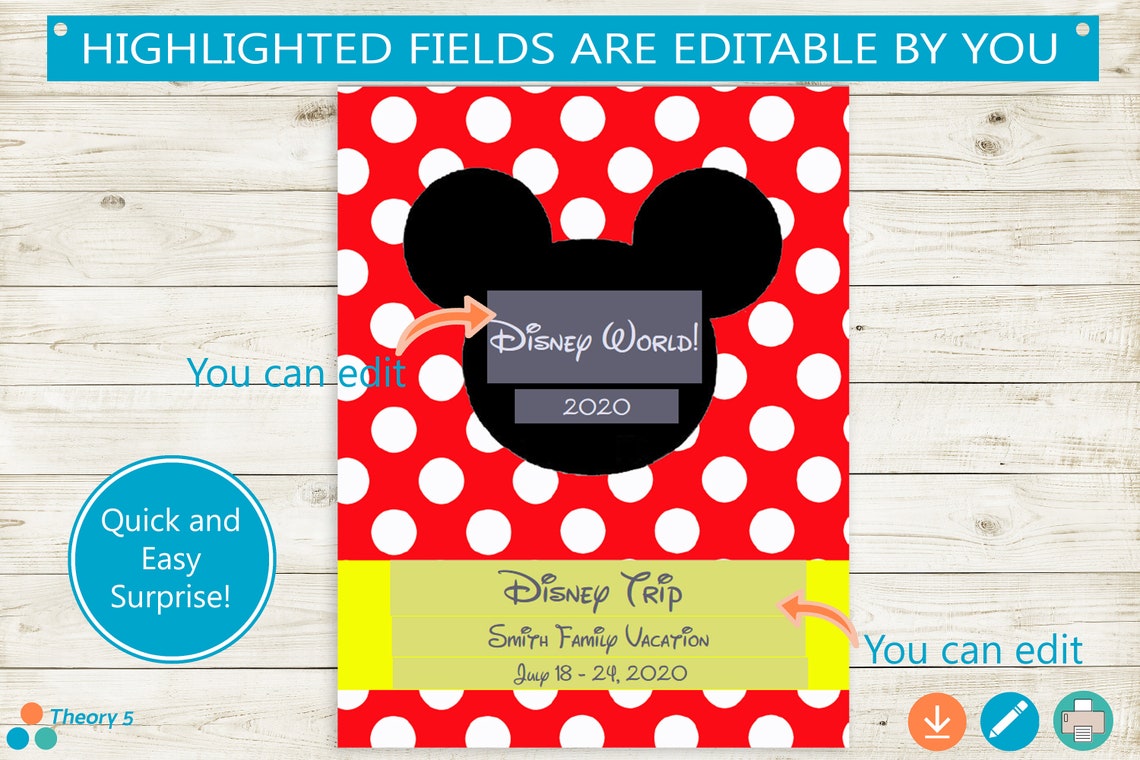 Disney Trip Binder Cover Mickey & Minnie Mouse // Editable PDF Etsy