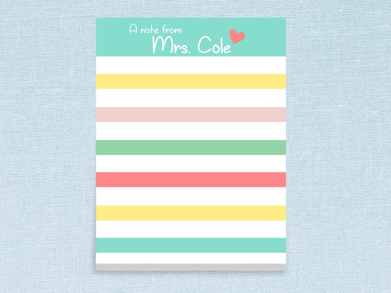 Custom Notepad Colorful Stripes With Personalized Name // 50 Sheets per ...