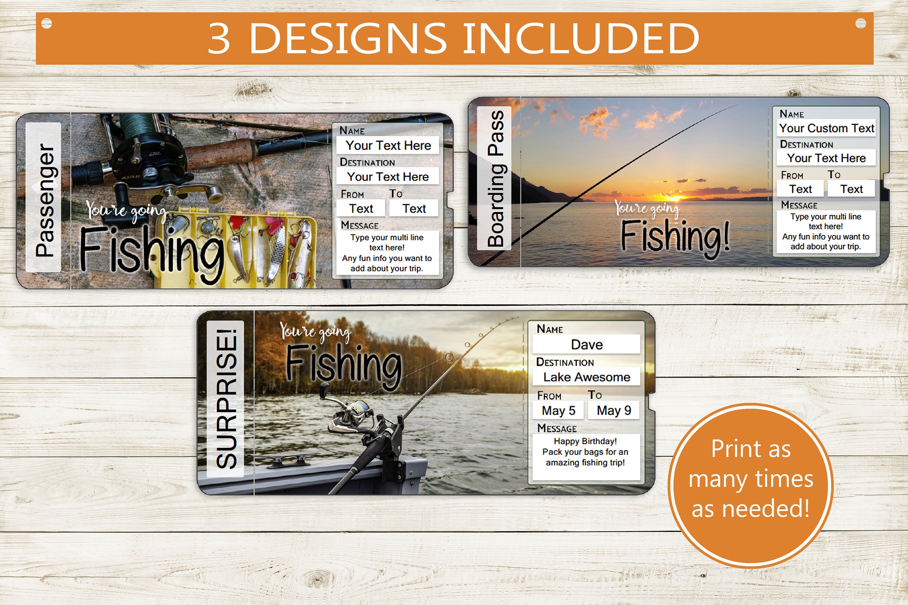 Custom Fishing Tickets // Printable Adobe Editable PDF // - Etsy UK