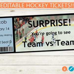 Printable and Editable Hockey Tickets // Adobe PDF, Surprise Game Tickets Stub Birthday Present ...