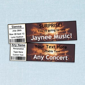 Entradas para conciertos SORPRESA // PDF editable con Adobe Reader // Descarga instantánea, hazlo tú mismo, presentación de conciertos, nombres personalizados, banda, idea de regalo, plantilla