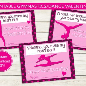 Gymnastics Valentine's Day Cards // Instant Download Dancer Valentine ...