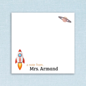 Sticky Note Pads with Rocket Space Design Custom Name // personalized gift idea, teacher appreciation, friend, self stick paper stationery