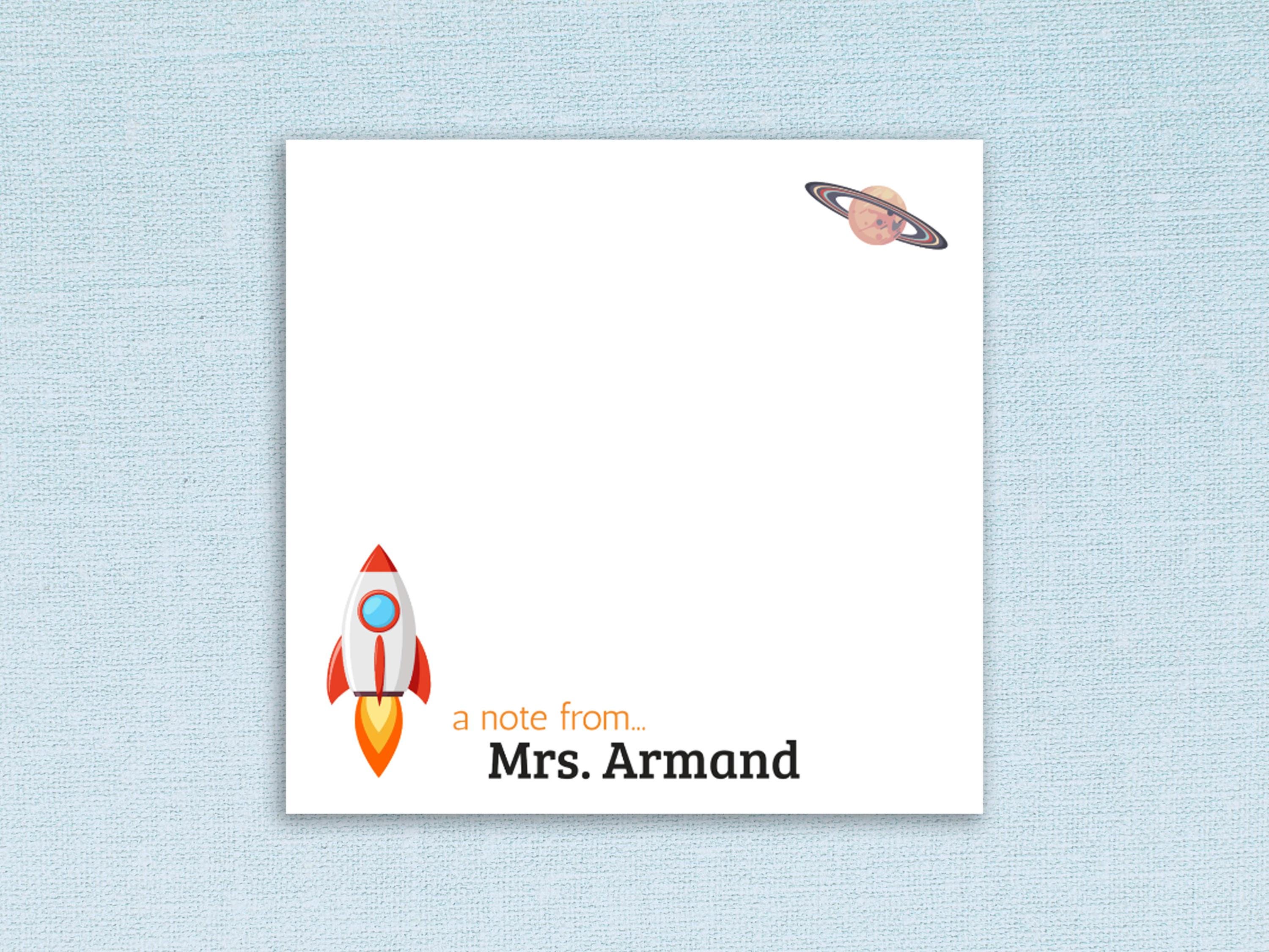 Rocket Sticky Note Sticky Note Pads With Rocket Space Design Custom Name // Personalized ...