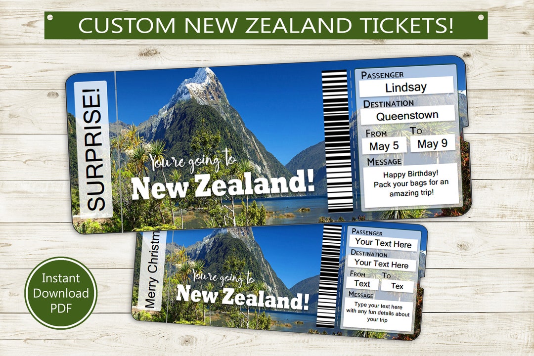 Custom Tickets to New Zealand // Printable Adobe Editable PDF
