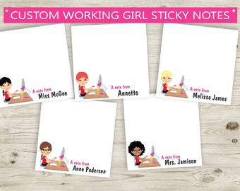 Custom Name Sticky Notes // working girl, secretary gift idea, customizable paper stick notes, personalized woman, girls, desk, receptionist