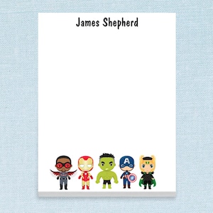 Personalized Notepad with Super Design and Custom Name // 50 sheets per pad, 4"x5.5" size, custom text gift idea stationery, hero, character