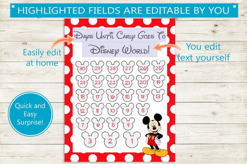 Disney Vacation Countdown Printable // Editable PDF // Instant - Etsy