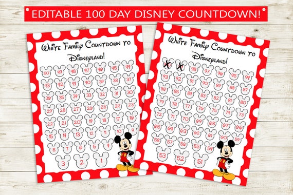 Vacation countdown editable pdf // custom name, 100 day countdown calendar,  print from home, diy, trip countdown, printable customizable red - etsy