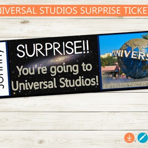 Universal Studios Surprise Trip Reveal Tickets // Adobe editable PDF // surprise, vacation, Orlando, custom DIY party, gift idea, vacation