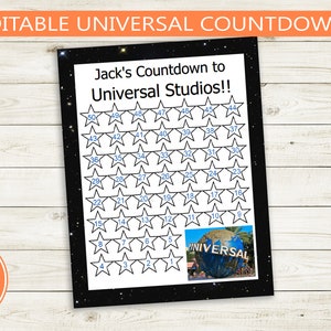Conto alla rovescia per le vacanze degli Universal Studios stampabile // PDF modificabile // download istantaneo, fai da te, vacanza, conto alla rovescia del viaggio di 50 giorni in Florida Hollywood