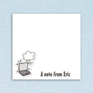 Personalized Sticky Notes with Custom Text and Computer Design // 3x3 inch, 50 notes per pad, name gift idea customizable stationery, tech