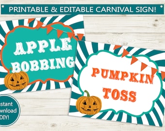 Editable Carnival Sign Halloween // Instant Download PDF // Printable Circus Sign, Party, Circus Party, DIY 8x10 instant download, pumpkin