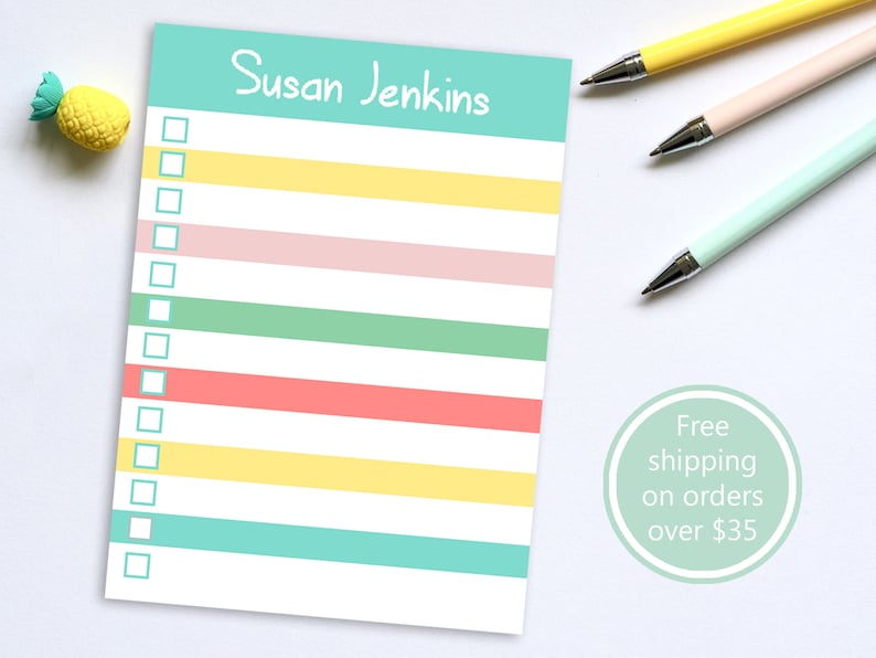 Custom Notepad Colorful Checklist With Personalized Name // 50 Etsy