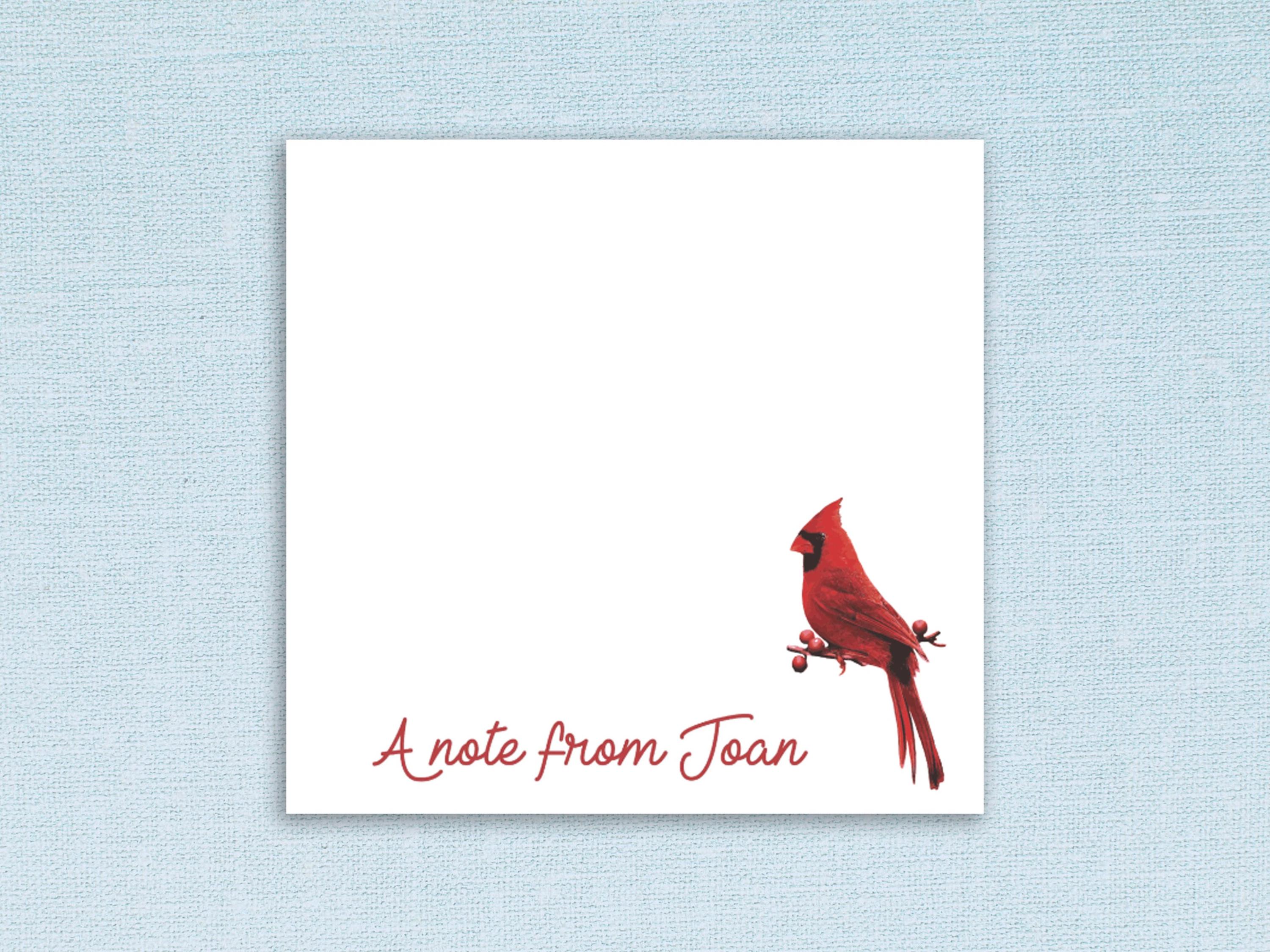 Cardinal Note Paper Sticky Note Pad Custom Cardinal Design // Custom Text Customizable ...