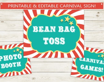 Editable Carnival Sign // Instant Download PDF // Printable Circus Sign, Party Sign, Carnival Party, Circus Party, DIY 8x10 instant download