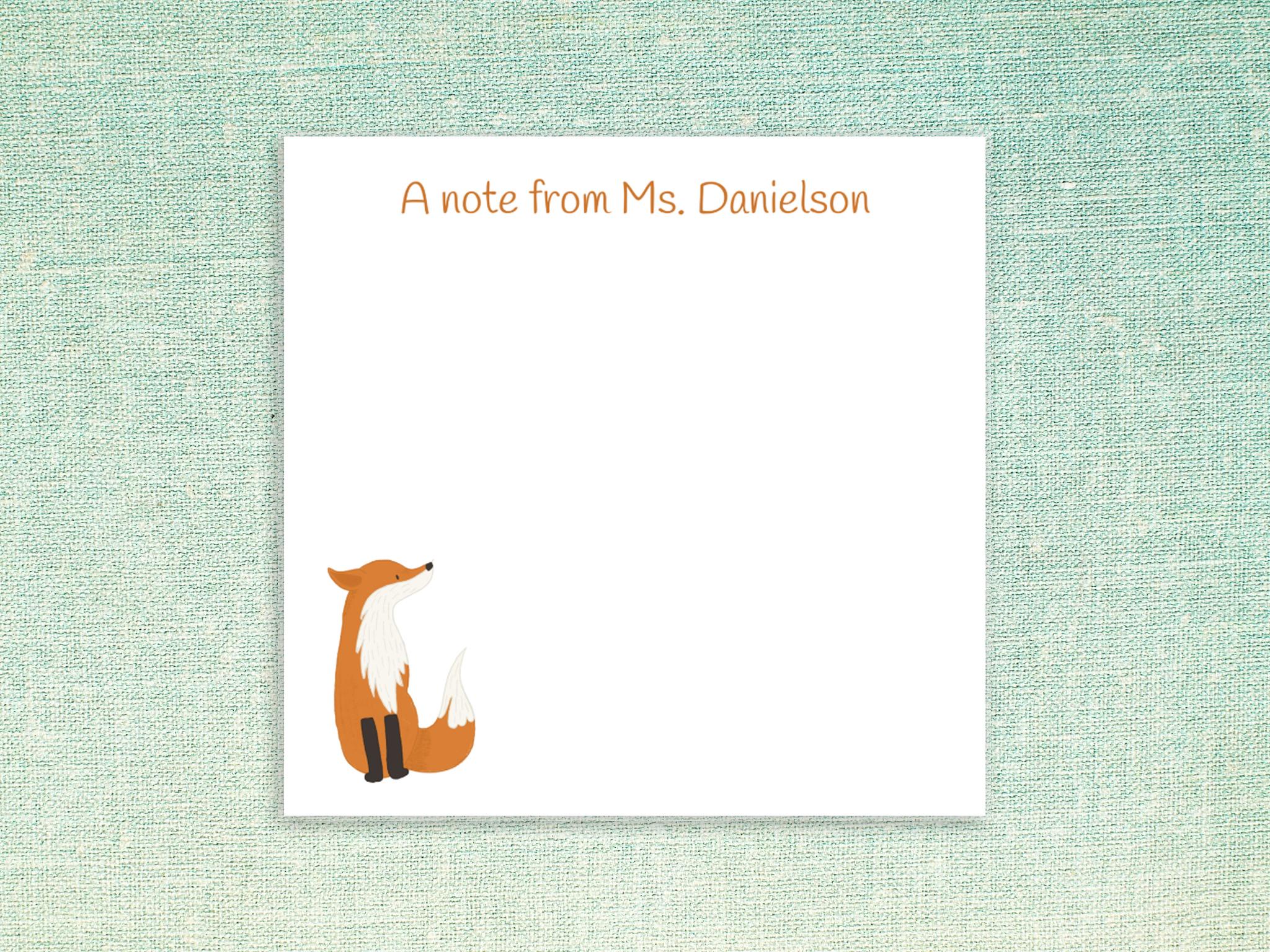 Personalized Sticky Notes Fox Design // 3x3 Inch With 50 Notes per Pad ...