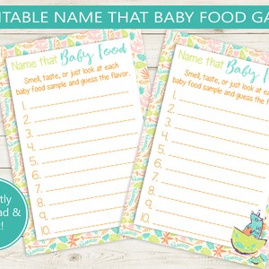 Baby Shower Printable Game Baby Food Guess // Dinosaur Theme, template, party games, printable baby shower game guess food instant download