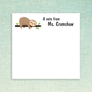 Custom Sloth Sticky Notes // Personalized gift idea for coworker, friend, teacher appreciation, self stick notes, 3"x3", cute teacher gifts