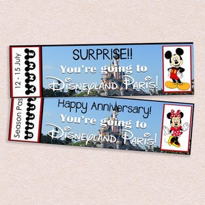Theme Park Paris Trip Reveal Tickets // Adobe Reader Editable PDF // Instant download, print from home, DIY, custom, surprise template, form