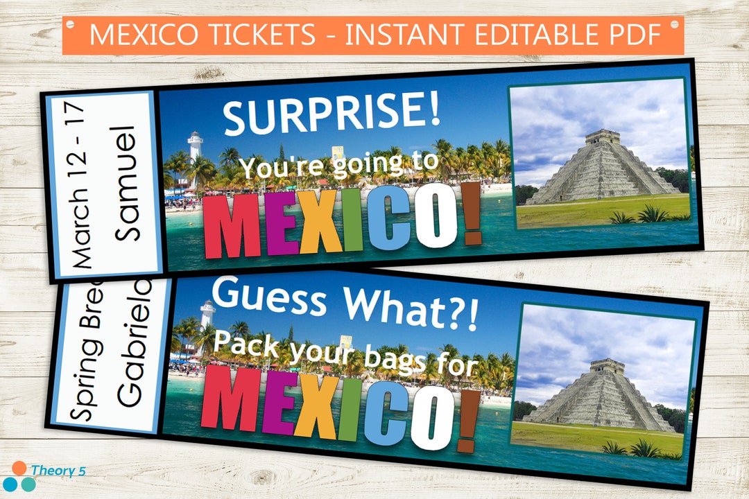 Printable and Editable Tickets to MEXICO Adobe Editable PDF, Trip