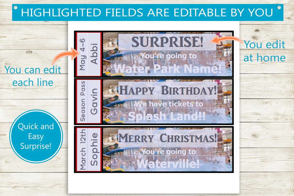 Printable and Editable Water Park Tickets Adobe Editable PDF - Etsy
