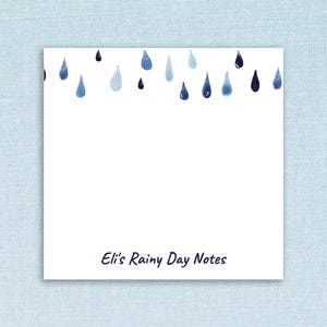 Personalized Sticky Notes // raindrop design with custom name // 3x3 inch, 50 notes per pad, teacher gift idea, customizable, coworker, rain