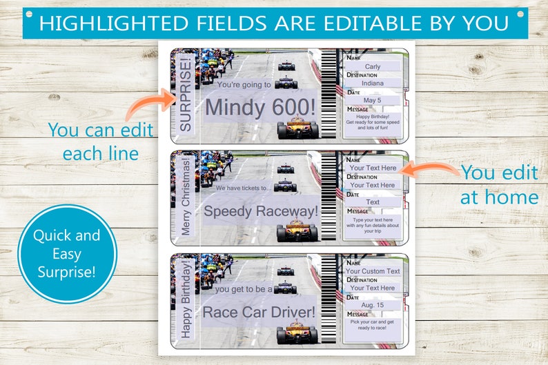 Printable and Editable Car Racing Tickets // Adobe Editable PDF ...