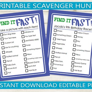 Instant Scavenger Hunt // Printable and Editable PDF // party game, mall, birthday, boy girl indoor outdoor, custom text, for kids, template