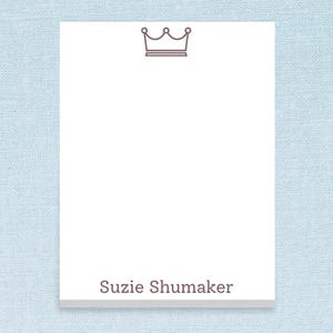 Personalized Notepad with Crown Design and Custom Name // 50 sheets per pad, 4"x5.5" size custom text gift idea bulk stationery teacher icon