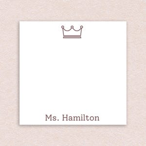 Personalized Sticky Notes with Custom Text and Crown Design // 3x3 inch, 50 notes per pad, teacher appreciation gift idea queen icon purple