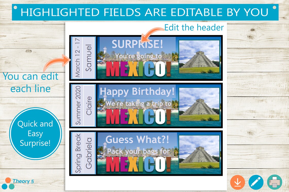 Printable and Editable Tickets to MEXICO Adobe Editable PDF Etsy