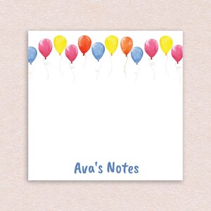 Personalized Sticky Notes with Custom Text and Balloon Design // 3x3 inch, 50 notes per pad, name gift idea customizable stationery cute fun